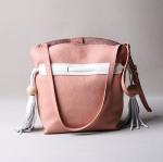 2016 summer new Korean fashion spell color tassel leather handbag drawstring