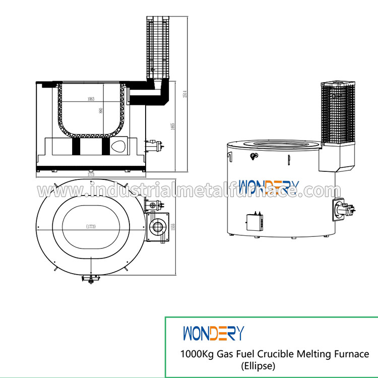 Gas Fired Graphite Crucible 300 to 1000 kg Industrial Aluminum Melting Furnace with Recuperator