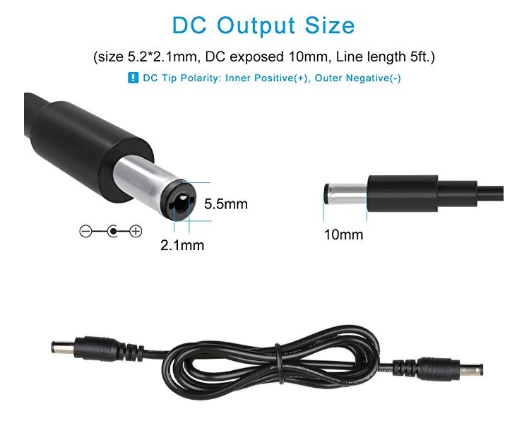 1M/1.2M 22AWG Copper DC Extension Cable 90 Degree Right Angle Jack 5.5*2.5mm