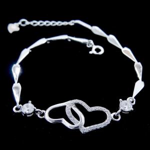 Wholesale Two Hearts Design Silver Cubic Zirconia Bracelet For Young Ladies from china suppliers