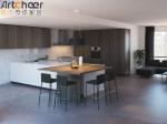 Beveled Glass Door White Kitchen Cabinet in Minimalist Design Style for Project