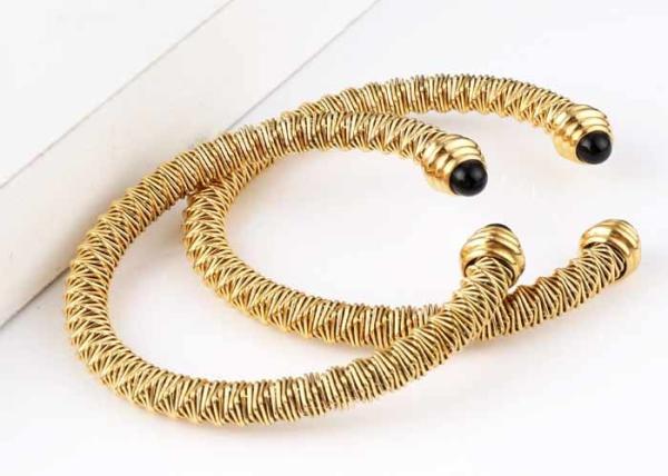 Cable spring bracelet Stainless Steel agate bead open bracelet irregular thread
