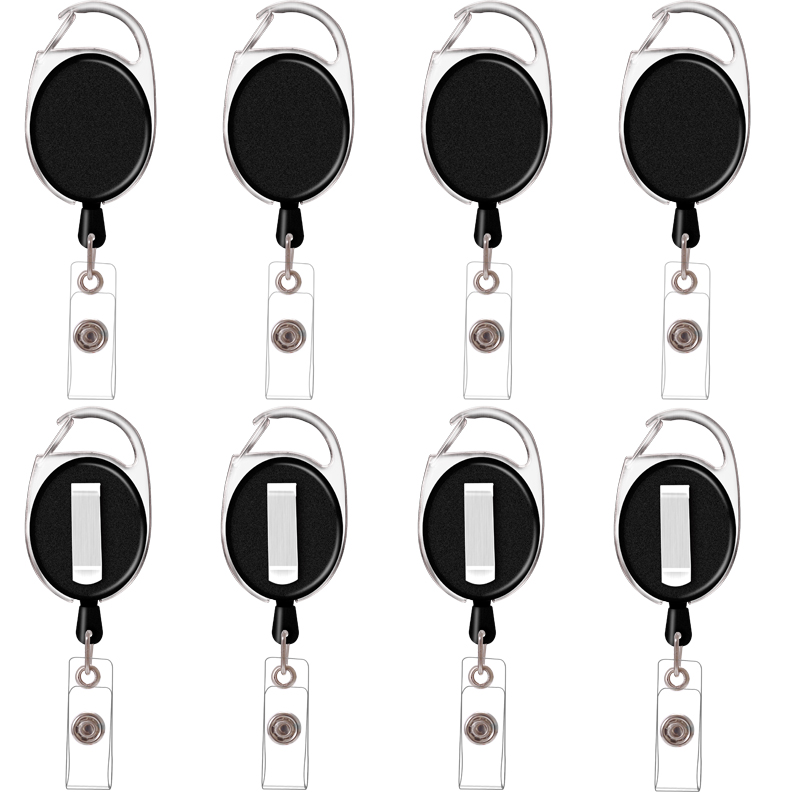 Deyi Badge Reel For Office Carabiner Reel Clip Key Ring for ID Card Key Keychain Holders Black