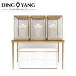 High End Large Jewelry Display Case For Jewelry Store, Golden Hairline Stainless