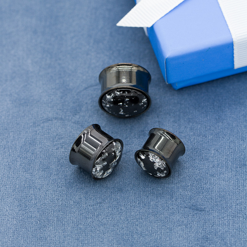 Silver Foil Insert Ear Plug Tunnels Double Flare 316 Steel 2G