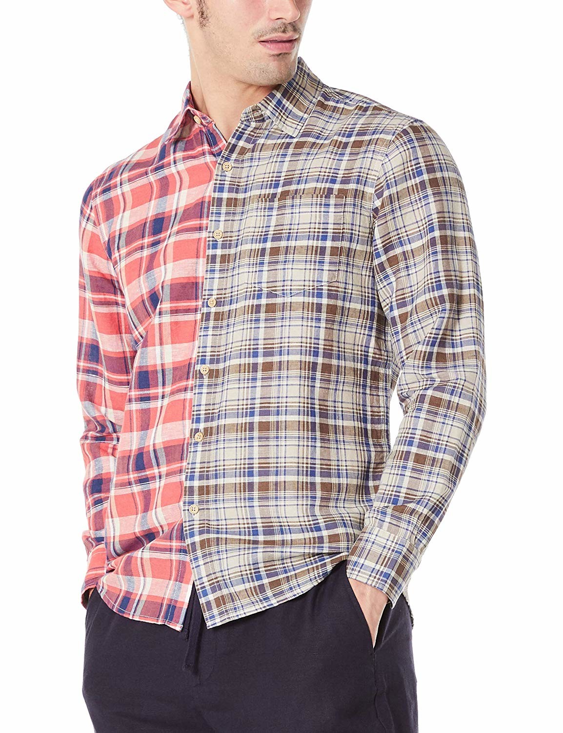 Checked Buttoned Cuffs Mens Casual Linen Shirts Long Sleeve Fast Dry