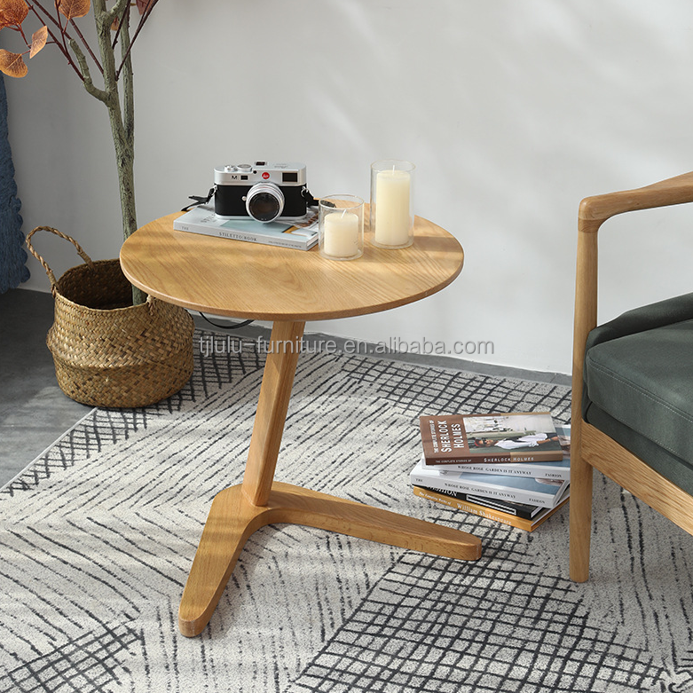 Living Room Furniture Modern Round End Coffee Table with Solid Wood Base