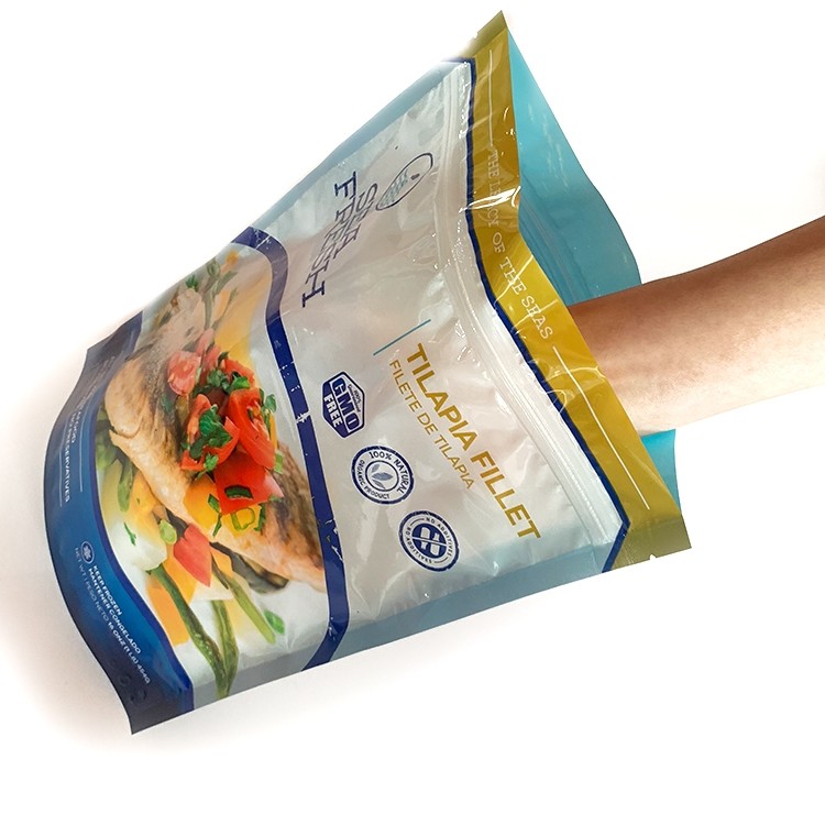 PET PE White Stand Up Pouch With Window Sea Fresh Food
