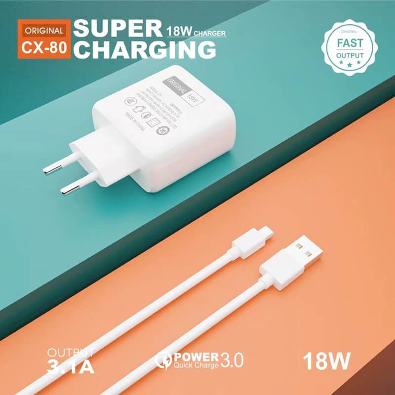 Single Port QC3.0 2A 18W USB Charger Kits Universal White Color