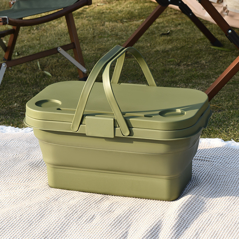 OUTDOOR SPRING CAMPING COLLAPSIBLE STORAGE BOX FOLDING TABLE PICNIC PORTABLE STORAGE BASKET PICNIC BASKET COMES WITH