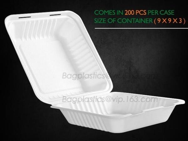 Compostable Clamshell Take Out Food Containers, Natural Disposable Bagasse, Eco
