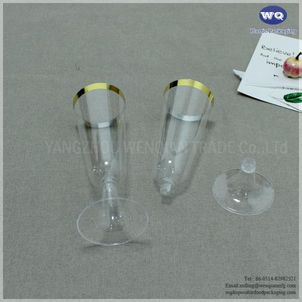 150ml Gold Rimmed Plastic Champagne Flutes -New Elegant Plastic Champagne Flutes