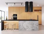 Modern Modular Kitchen cabinets with Island bar and black quartz stone