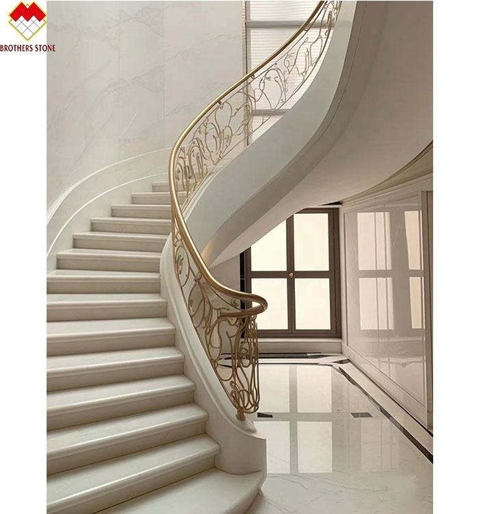 Indoor Cream Beige Marble Anti-Slip Curved Stairs Skirting Tiles for Modern Design