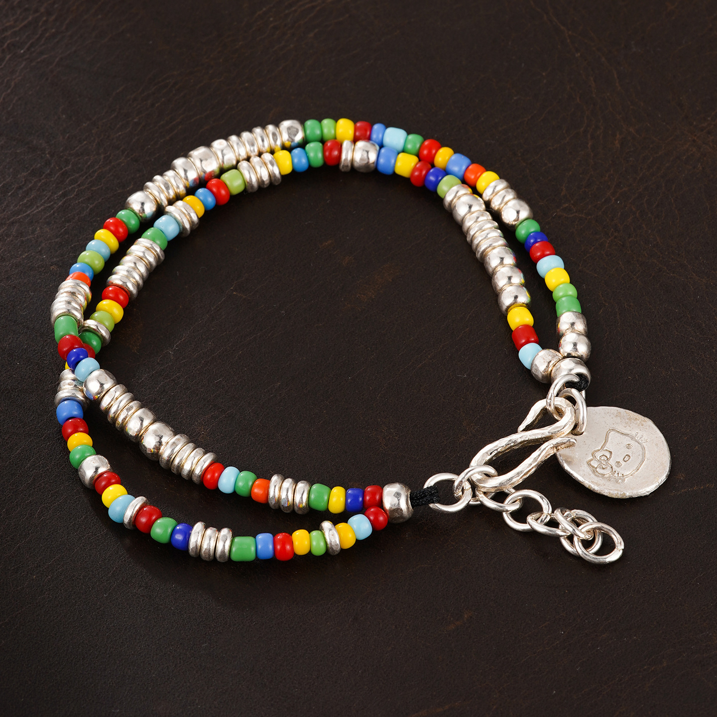 925 Sterling Silver Ancient Glass Bracelet Hand-Hammered Silver Spacer Beads Retro Tibetan Nomadic Woven Bracelet Courage And Heart Agate Turquoise