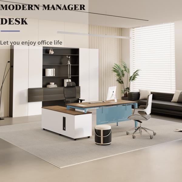 Functional Cable Management System Commercial Manager Office Desk with Wood/Steel Construction and Laminate Finish