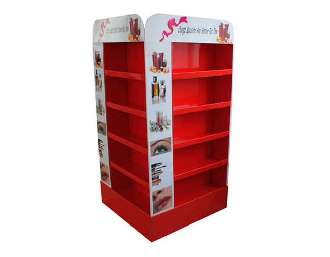 Corrugated Cardboard Display Shelves , Red Cardboard Floor Display Stands