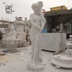 Marble Woman Sculpture Floor Lamp White Stone Carving Life Size Lady Statue