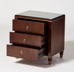 Glass top walnut wood veneer 3 drawers bed side table,night stand for hotel