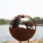 Hand Crafted 800mm Corten Steel Propane Fire Pit Outdoor Metal Garden Sphere