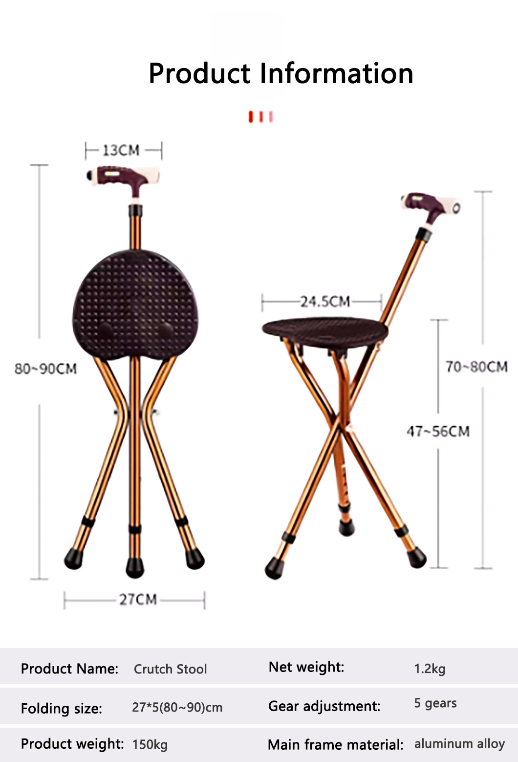 Medical Handicapped Portable Walking Stick Seat 3 Legs Home Nursing