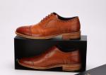 Carved Flat Mens Brown Leather Brogue Shoes Lace Up Casual Oxford Shoes For