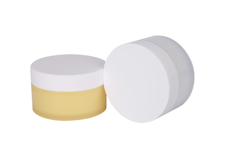 Pale Yellow Face Skin Care 100g Empty Cream Jar With Spoon