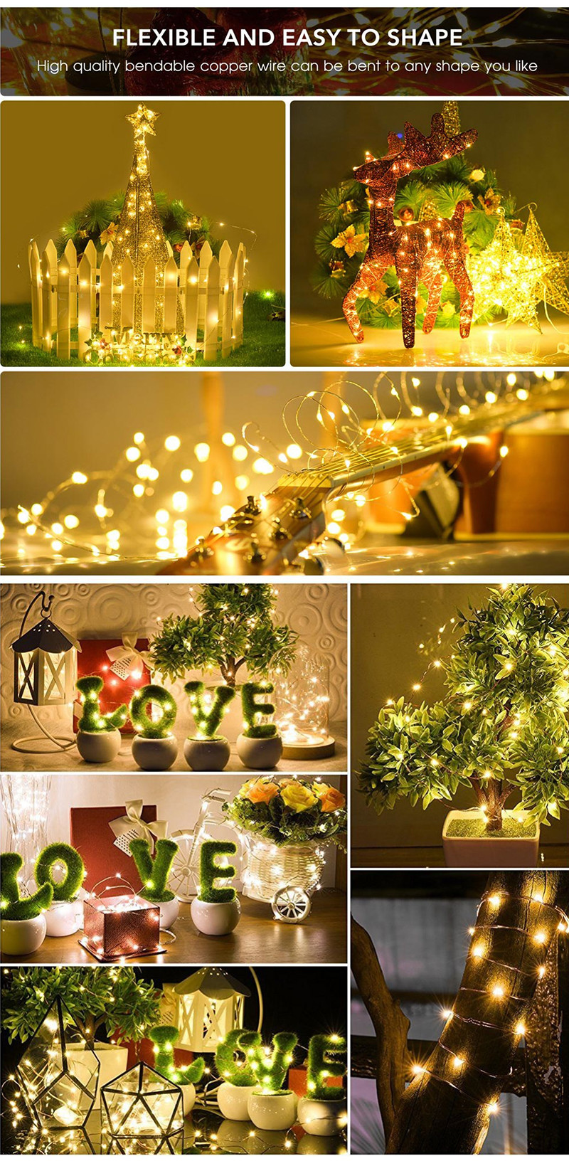 Waterproof Sync Smart Solar Decorative Lights RGB WIFI APP Control LED Copper Wire