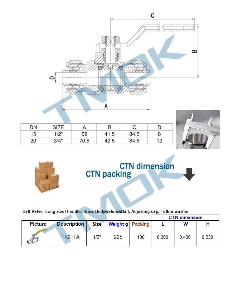 Brass inner wire ball valve long handle 4 points copper ball valve source factory direct sales
