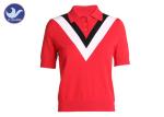 Red Short Sleeve Turtleneck Sweater , Knitted Polo Neck Jumper Buttons Closure