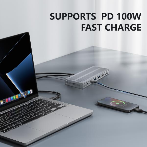 14 In 1 USB-C Docking Station with Displaylink IC Type C to HDMI Supports Triple Monitors up to 4K Aluminum Alloy and ABS