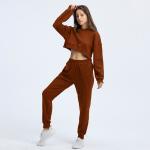 Long Sleeve Top And Leggings Women Workout Hoodies With Pocket Two Piece Outfits
