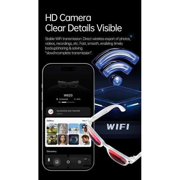 AI Voice Translate Intelligent Shooting Function ENC Noise Reduction Waterproof Smart Glassess 2025 W100D