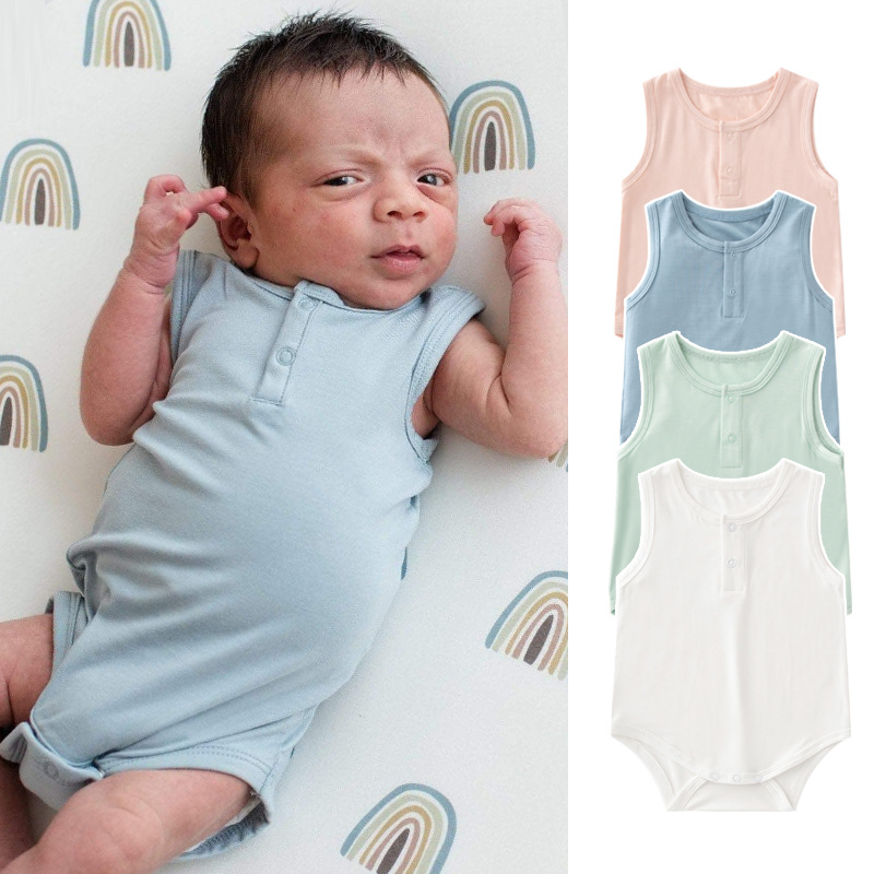 Bamboo fiber 2023 summer thin rompers baby sleeveless vest bodysuits newborn jumpsuit
