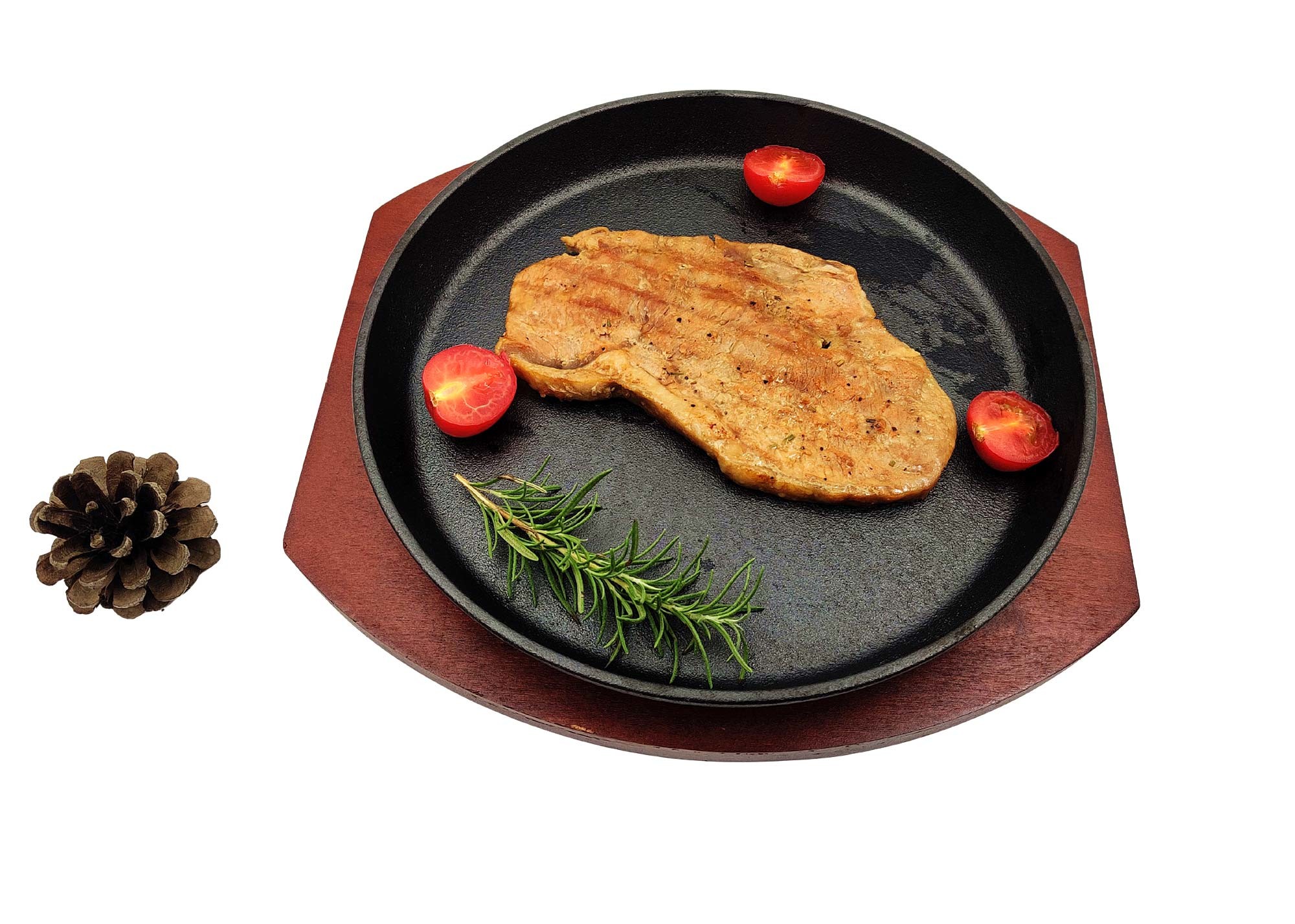 Matt Black Cast Iron Sizzle Platter BSCI With Wooden Base Fajita