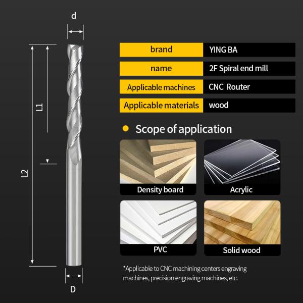 Manufacturing Production Alloy Solid Carbide End Mill 2 Flutes Spiral Flat Bottom Router Bits CNC Wood Milling Cutter