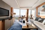 Star Hotel Room Furniture Upholstered bed with Sofa chairs and Fixed wood Panels