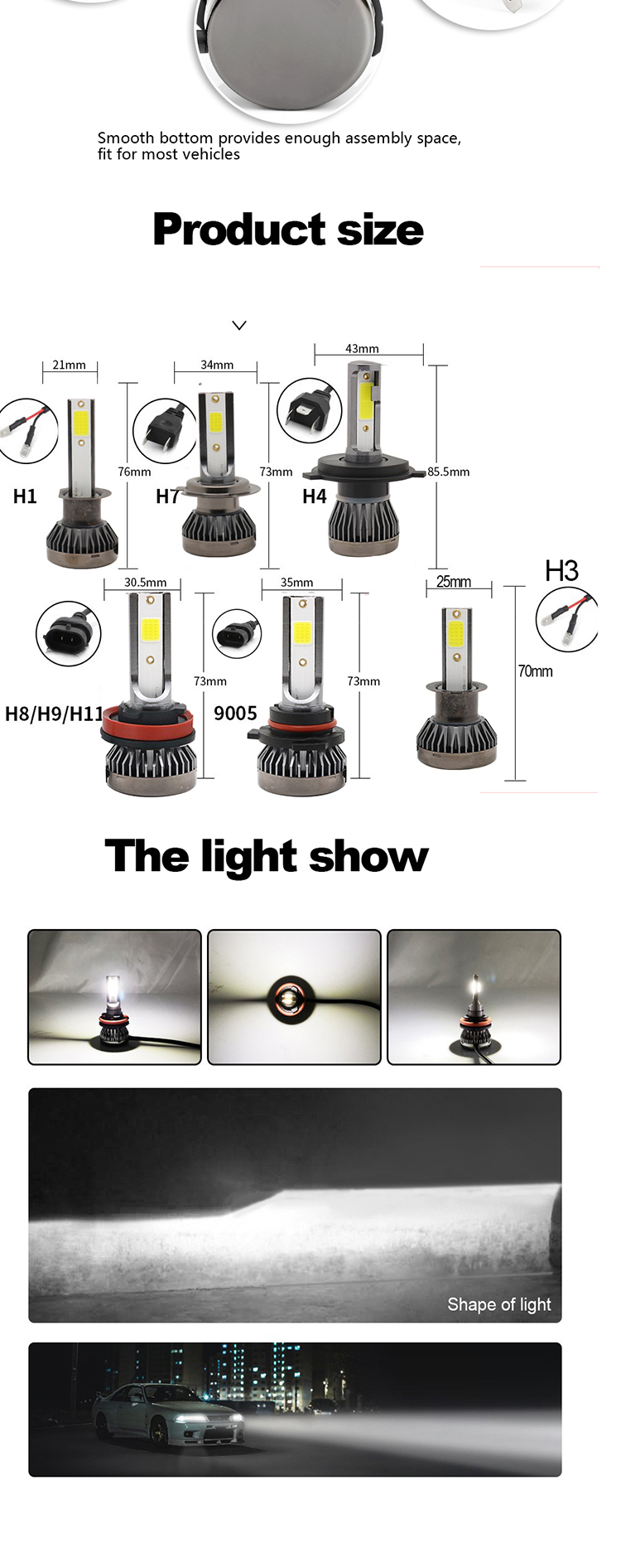 Mini Canbus COB H4 H7 H11 Car Headlight Bulb 9004 9005 Fog Light