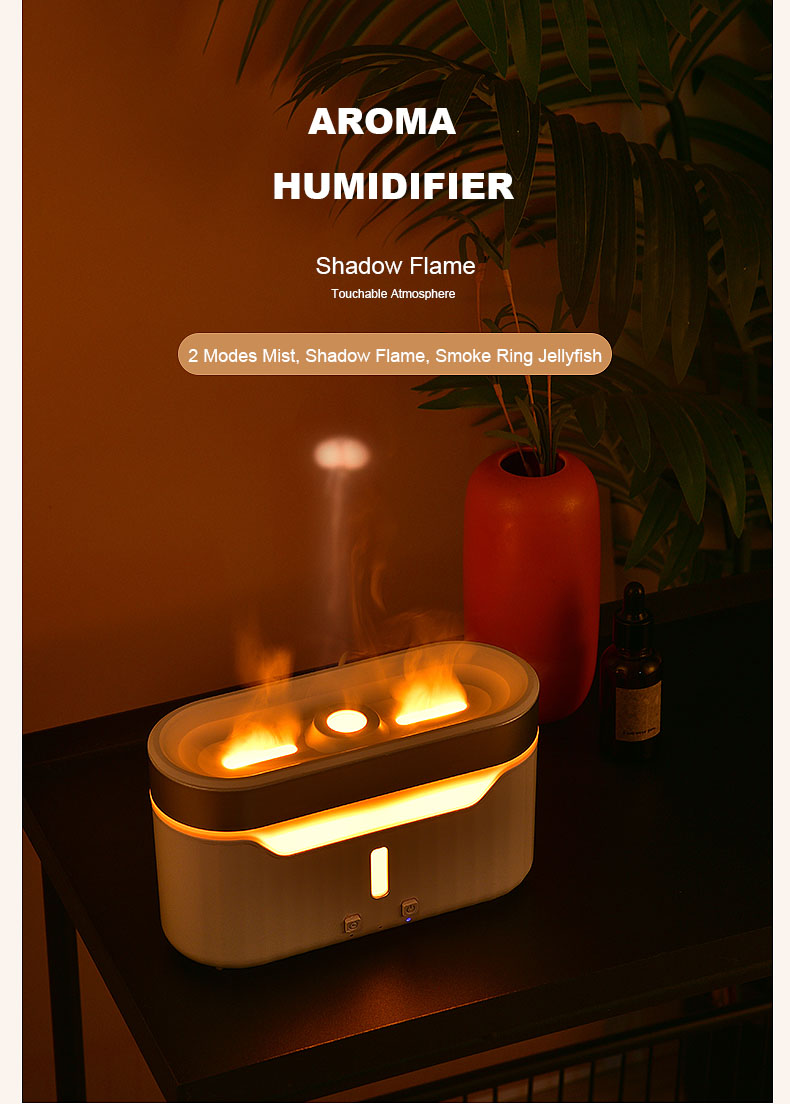 2023 New Flame Water Atomization Jellyfish Fog Humidifier Desktop Portable Essential Oil Aroma Diffuser with Atmosphere Light
