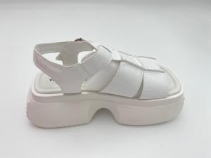 Wholesale Women white sandals with thick soled and metal button genuine leather from china suppliers
