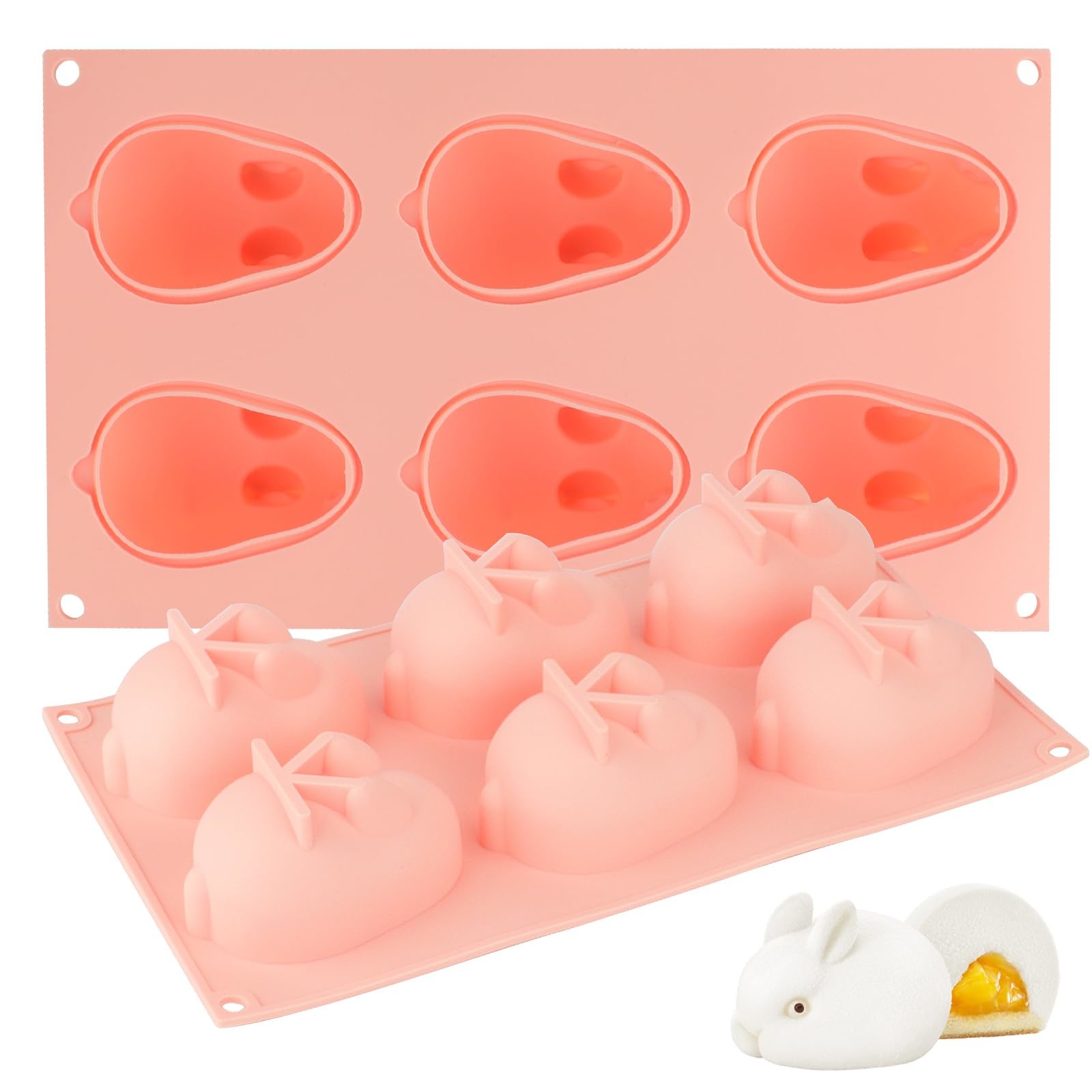 3D Mini Silicone Baking Mold For Mousse Cake Fondant Soap Ice Cream Chocolate Candy Rabbit Molds 6 Cavitity