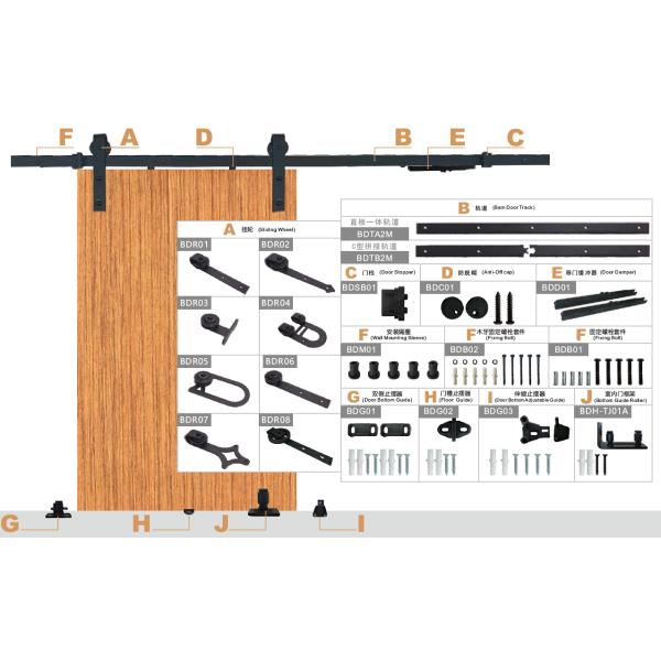 6.6FT Powder coated Sliding Barn Door Hardware Accessories Black With 2m Rail
