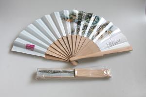 Wholesale 23cm promotion wooden hand fan with natural wooden ribs and paper from china suppliers