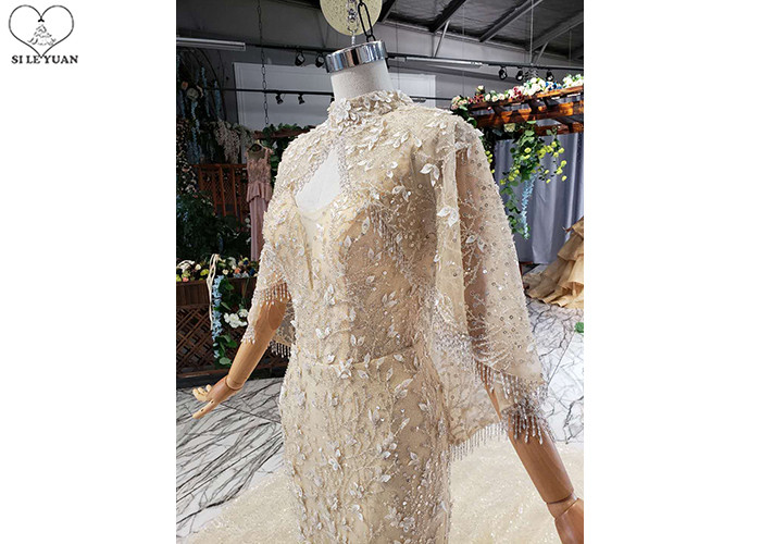Sling Gold Tailor Made Prom Dresses Deep V Neck Lace Fishtail Beaded Shawl
