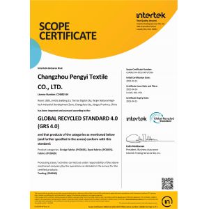 Changzhou Pengyi Textile Co., Ltd. Certifications