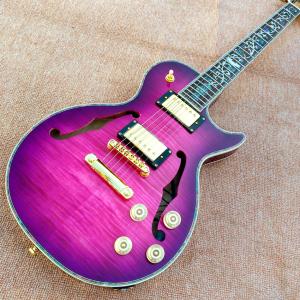 Wholesale Custom LP Semi Hollow body Electric Guitar with F holes, Abalone Flower inlaid fingerboard guitar, free shipping from china suppliers