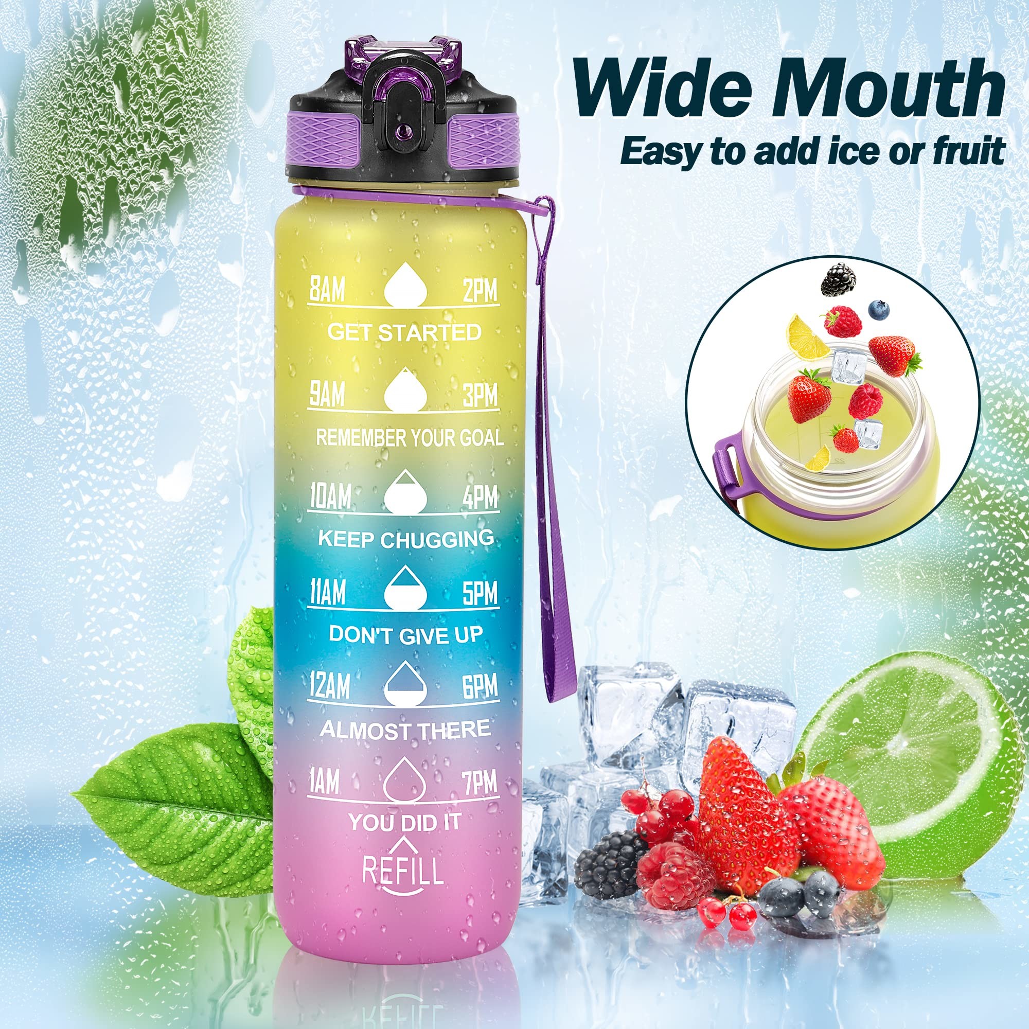 Purple Blue 25 Oz Water Bottle With Straw Custom Motivational Water Bottle With Time Marker Fitness Weight Loss Tracker Lightweight Durable Design