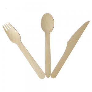 China Disposable Cutlery Biodegradable Wooden Forks , Spoons , Knives Set Plastic Free on sale
