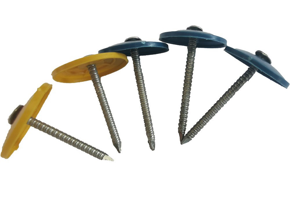 Easy To Install Button Cap Roofing Nails , Plastic Cap Felting Nails ISO Standard