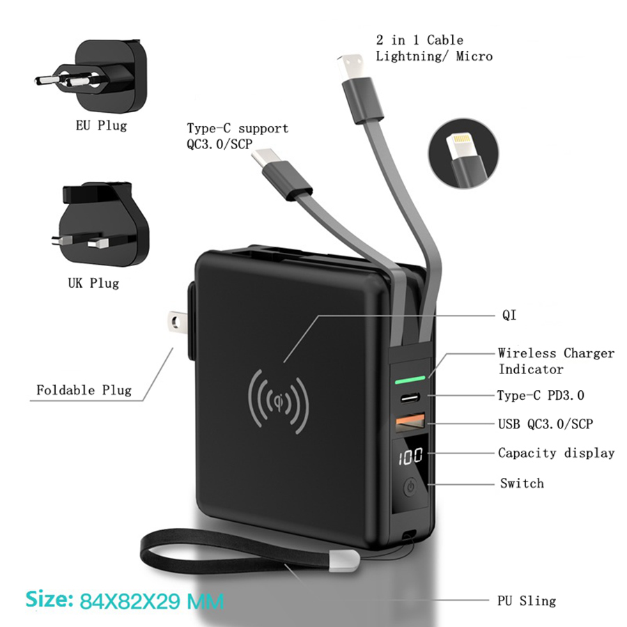 AU US EU Plug Pad 15w QC3.0 Wireless Charger Power Bank